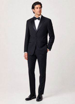 Pal Zileri Mens Solid Black Satin Notch Lapel Classic Fit 3-Button Wool Tuxedo - 44R