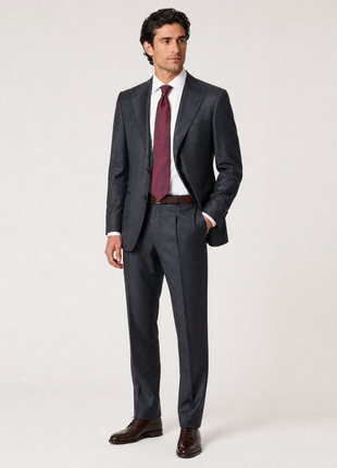 Isaia Mens Solid Dark Charcoal Fully-Canvassed Peak Lapel Classic Fit 1-Button Wool Tuxedo - 44R
