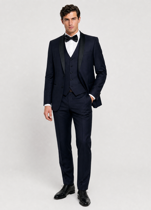 Corneliani Mens Black Textured Fully-Canvassed Shawl Lapel Classic Fit 3-Piece Wool Tuxedo - 40R