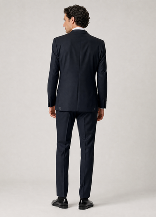 Giovanni Bresciani Mens Solid Black Notch Lapel Slim Fit 2-Button Wool Suit - 48R