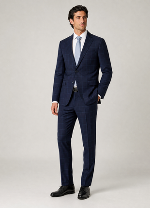 Italiano Mens Blue Check 100% Zegna Wool Slim Fit 2 Piece Suit