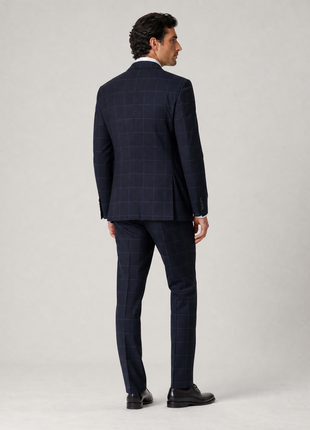 Italiano Mens Blue Check 100% Zegna Wool Slim Fit 2 Piece Suit