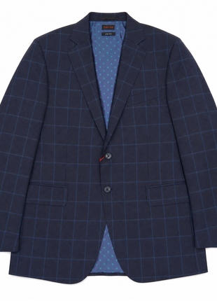 Italiano Mens Blue Check 100% Zegna Wool Slim Fit 2 Piece Suit