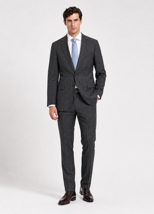 Italiano Mens Gray Check 100% Zegna Wool Slim Fit 2 Piece Suit