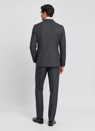 Italiano Mens Gray Check 100% Zegna Wool Slim Fit 2 Piece Suit