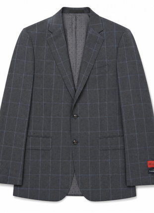 Italiano Mens Gray Check 100% Zegna Wool Slim Fit 2 Piece Suit