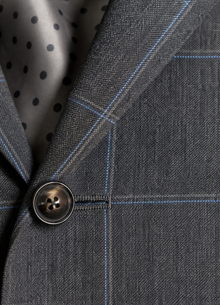 Italiano Mens Gray Check 100% Zegna Wool Slim Fit 2 Piece Suit