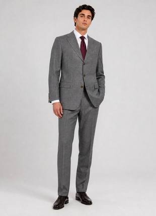 Sartoria Partenopea Mens Gray Glen Plaid Windowpane Wide Notch Lapel Classic Fit 3-Button Wool Suit - 40R