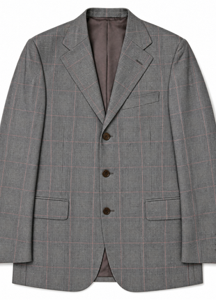 Sartoria Partenopea Mens Gray Glen Plaid Windowpane Wide Notch Lapel Classic Fit 3-Button Wool Suit - 40R