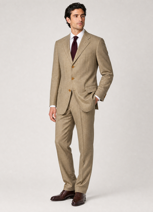 Sartoria Partenopea Mens Tan Pinstripe Half-Canvassed Notch Lapel Classic Fit 3-button Wool Suit - 44L