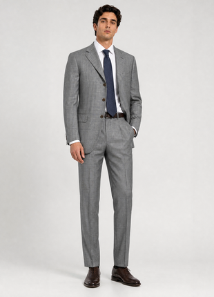 Sartoria Partenopea Mens Gray Windowpane Notch Lapel Classic Fit 3-Button Wool Mohair Silk Suit - 40R