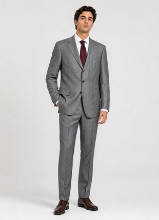 Sartoria Partenopea Mens Gray Windowpane Notch Lapel Classic Fit 3-Button Wool Mohair Silk Suit - 42L