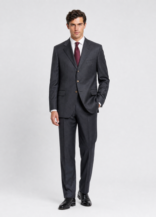 Sartoria Partenopea Mens Charcoal Gray Weave Wide Notch Lapel Classic Fit 3-button Wool Suit - 52R