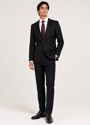 Burberry London Mens Solid Black Notch Lapel Slim Fit 2-Button Wool Suit - 42R