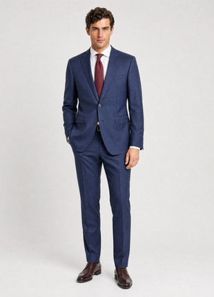 Burberry London Mens Navy Blue Micro Check Notch Lapel Slim Fit 2-Button Wool Suit - 44R