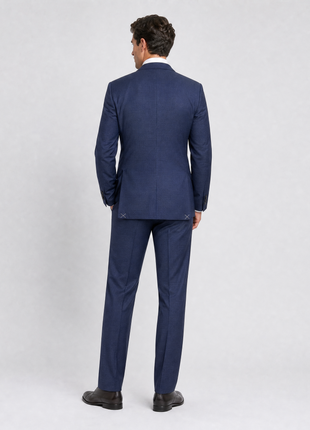 Burberry London Mens Navy Blue Micro Check Notch Lapel Slim Fit 2-Button Wool Suit - 44R