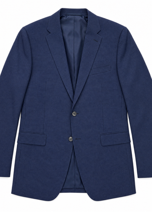 Burberry London Mens Navy Blue Micro Check Notch Lapel Slim Fit 2-Button Wool Suit - 44R