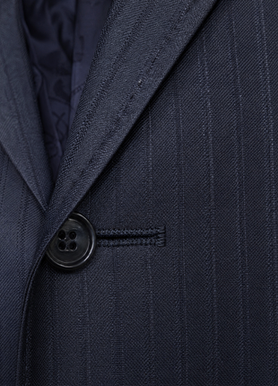 Roberto Cavalli Mens Dark Blue Tonal Stripe Notch Lapel Slim Fit 2-button Wool Suit - 40S