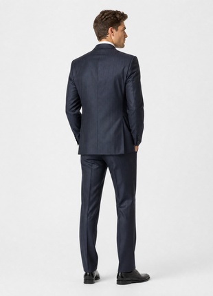 Roberto Cavalli Mens Dark Blue Tonal Stripe Notch Lapel Slim Fit 2-button Wool Suit - 40S