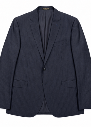 Roberto Cavalli Mens Dark Blue Tonal Stripe Notch Lapel Slim Fit 2-button Wool Suit - 40S