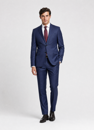 Roberto Cavalli Mens Blue Tonal Pinstripe Notch Lapel Classic Fit 2-button Wool Suit - 40S