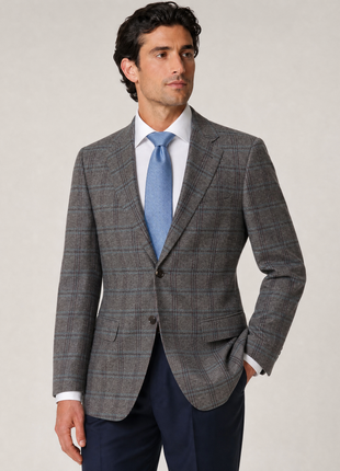 Luigi Baldo Brown with Plum Teal Windowpane Cashmere 2-Button Sport Coat 38R