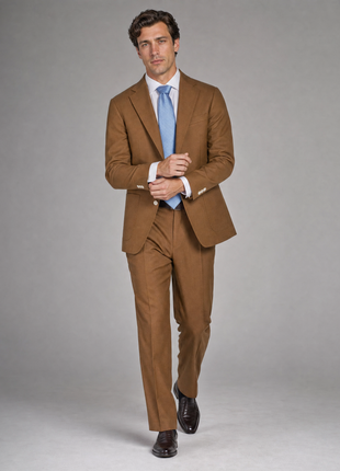 Mazara Mens Bronze Brown Classic Fit Notch Lapels Patch Pockets Wool Stretch 2-Button Suit