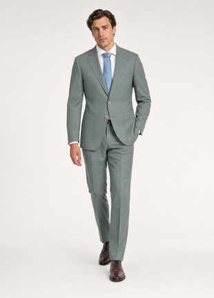 Sartoria Mazara Sage Green Slim Fit Notch Lapel Patch Pockets Wool Stretch 2-Button Suit
