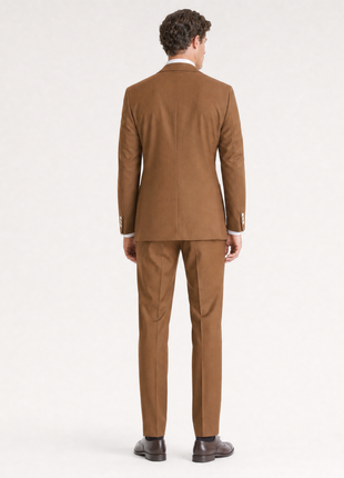Mazara Mens Bronze Brown Slim Fit Notch Lapels Patch Pockets Wool Stretch 2-Button Suit