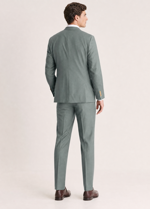Mazara Mens Sage Green Classic Fit Notch Lapels Patch Pockets Wool Stretch 2-Button Suit
