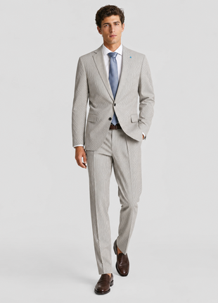 Blujacket Mens Grey Subalpino Cotton Regular Fit Seersucker Suit
