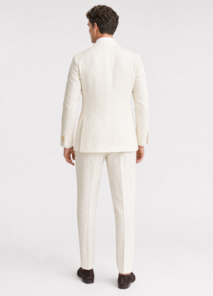 Blujacket Mens Solid Cream 100% Linen 1/4 Lined Trim Fit 2 Piece Suit