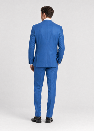 Mazara Mens Steel Blue Slim Fit Notch Lapels Patch Pockets Wool Stretch 2-Button Suit
