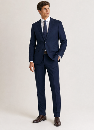 Burberry London Mens Solid Dark Blue Narrow Notch Lapel Slim Fit 2-Button Wool Suit - 44L