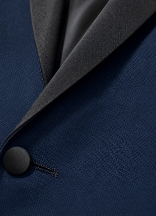 Profile Black Solid Navy Satin Shawl Lapel Slim Fit 2-Button Tuxedo - 42S