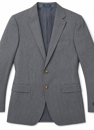 Polo Ralph Lauren Mens Gray Pinstriped Notch Lapel Custom Fit 3-Piece Wool Suit - 38R