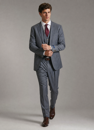Polo Ralph Lauren Mens Gray Pinstriped Notch Lapel Custom Fit 3-Piece Wool Suit - 38R