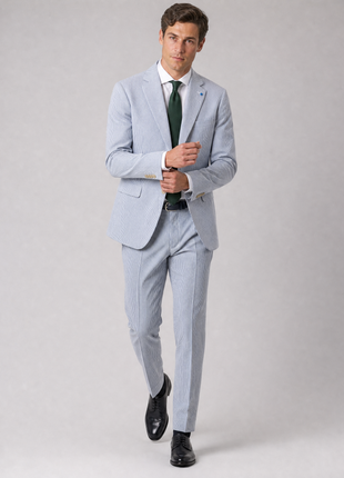 Blujacket Mens Azure Blue Subalpino Cotton Regular Fit Seersucker Suit