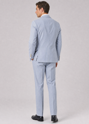 Blujacket Mens Azure Blue Subalpino Cotton Regular Fit Seersucker Suit
