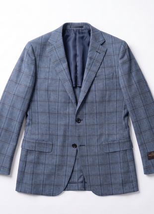 Luigi Baldo Blue Teal & Black Windowpane Cashmere 2-Button Sport Coat 38R