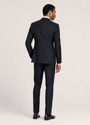 Ralph Lauren Purple Label Mens Black Herringbone Notch Lapel Slim Fit 3-Piece Wool Suit - 38R