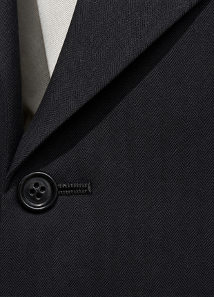 Ralph Lauren Purple Label Mens Black Herringbone Notch Lapel Slim Fit 3-Piece Wool Suit - 38R