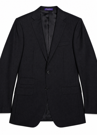 Ralph Lauren Purple Label Mens Black Herringbone Notch Lapel Slim Fit 3-Piece Wool Suit - 38R