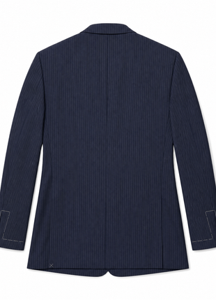 Ralph Lauren Purple Label Mens Navy Pinstriped Notch Lapel Classic Fit 2-Button Wool Suit - 44L
