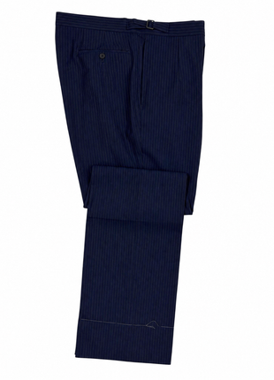 Ralph Lauren Purple Label Mens Navy Pinstriped Notch Lapel Classic Fit 2-Button Wool Suit - 44L