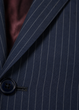 Ralph Lauren Purple Label Mens Navy Pinstriped Notch Lapel Classic Fit 2-Button Wool Suit - 44L