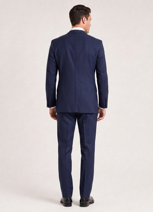Ralph Lauren Purple Label Mens Navy Pinstriped Notch Lapel Classic Fit 2-Button Wool Suit - 44L