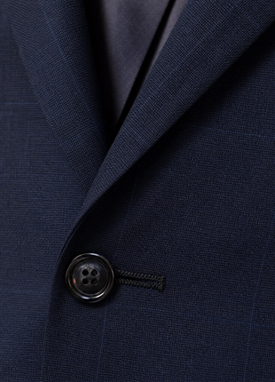 Ralph Lauren Purple Label Mens Navy Windowpane Notch Lapel Slim Fit 2-Button Wool Suit - 44R