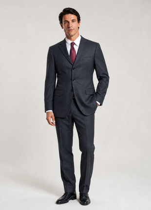 Ralph Lauren Purple Label Mens Charcoal Herringbone Notch Lapel Classic Fit 4-Button Wool Suit - 38L