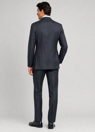 Ralph Lauren Purple Label Mens Charcoal Herringbone Notch Lapel Classic Fit 4-Button Wool Suit - 38L